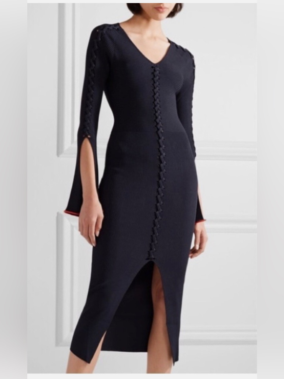 Opening Ceremony Criss Cross Knit Midi Dress Navy/Red Sz Xs Nwot Rare